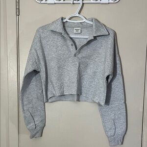 Sunday Best Heather Gray Cropped Fleece Polo Top
